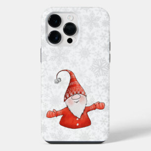 Cute Gnome in Red Christmas Snowflakes iPhone 14 Pro Max Case