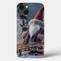 Cute gnome in Santa clothes with a sled