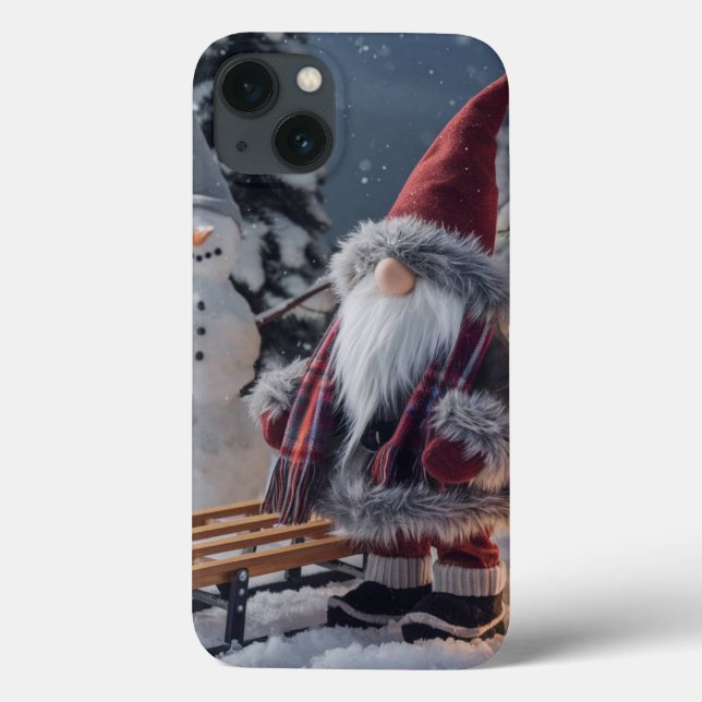 Cute gnome in Santa clothes with a sled Case-Mate iPhone Case (Back)