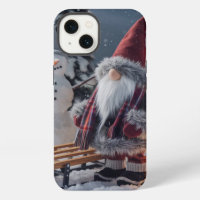 Cute gnome in Santa clothes with a sled
