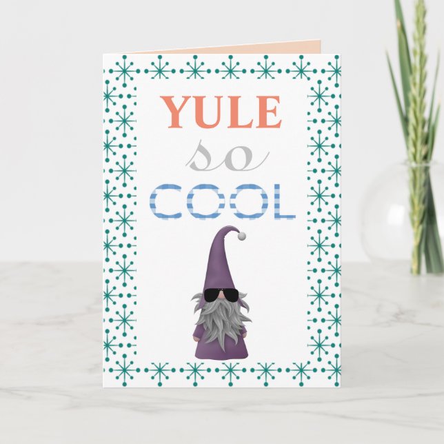 Cute Gnome in Sunglasses Yule so Cool Christmas Holiday Card (Front)
