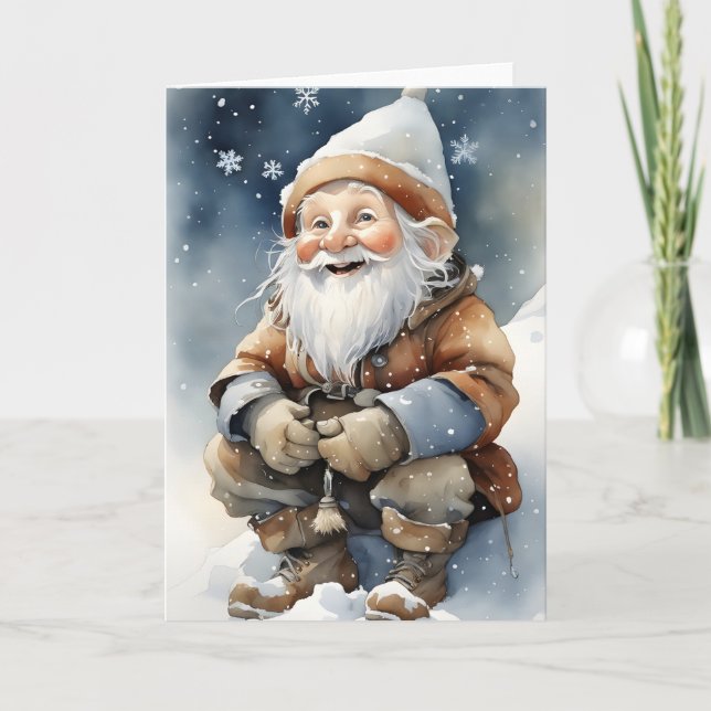 Cute Gnome In Winter Snow Blank Folded Greeting  Card (Front)