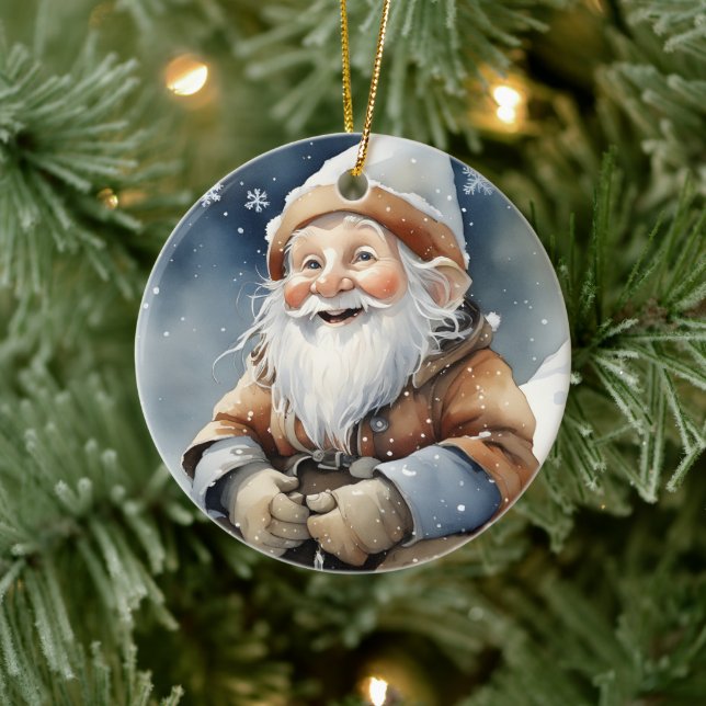 Cute Gnome In Winter Snow Ceramic Ornament (Tree)