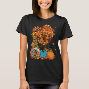 Cute Gnome Leopard Pumpkin Tree Leaves Autumn Than T-Shirt