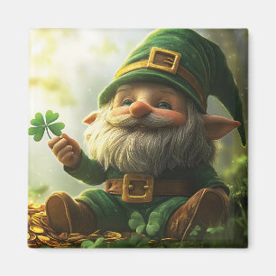 Cute gnome leprechaun with shamrocks and clovers magnet