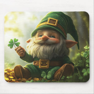 Cute gnome leprechaun with shamrocks and clovers mouse pad