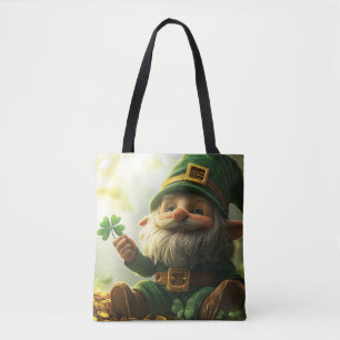 Cute gnome leprechaun with shamrocks and clovers tote bag