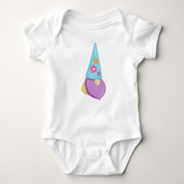 Cute Gnome, Little Gnome, Garden Gnome, Flowers Baby Bodysuit (Front)