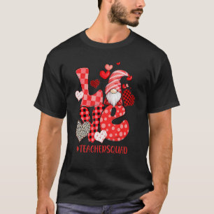 Cute Gnome Love Heart Leopard Plaid Teacher Squad T-Shirt