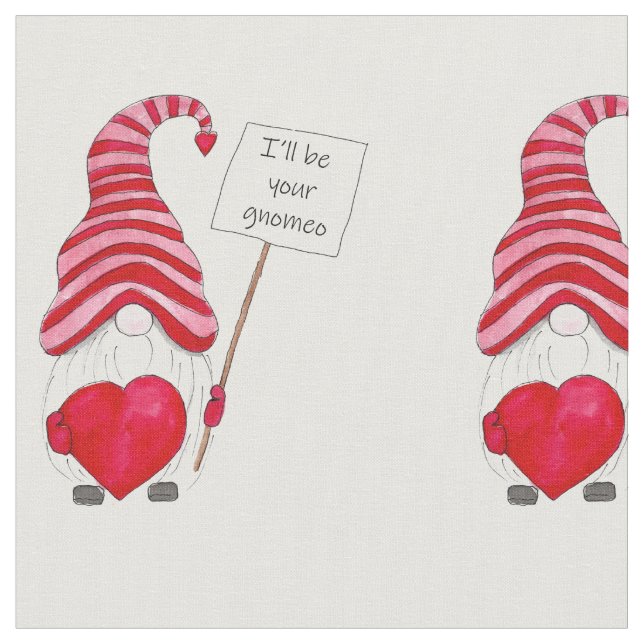 Cute Gnome Love Valentine Fabric (Close Up)