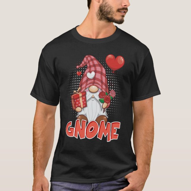 Cute Gnome Man Love Heart Flower bouquet Valentine T-Shirt (Front)