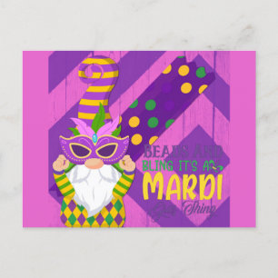 Cute Gnome Mardi Gras Beads Bling Postcard