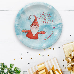 Cute Gnome Modern Costal Christmas Paper Plate