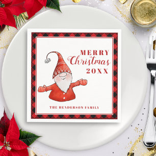 Cute Gnome Modern Personalised Merry Christmas Napkin