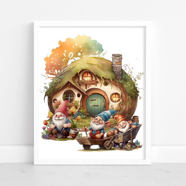 Cute Gnome, Mushroom, And Happy House Poster (Creator Uploaded)