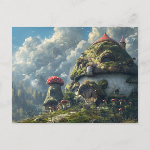 Cute gnome ,mushroom house  holiday postcard