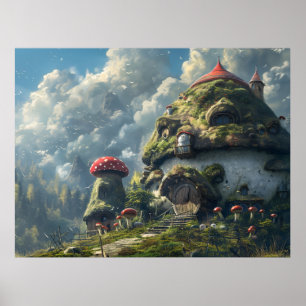 Cute gnome ,mushroom house poster