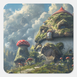 Cute gnome ,mushroom house  square sticker