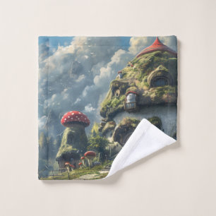 Cute gnome ,mushroom house  wash cloth