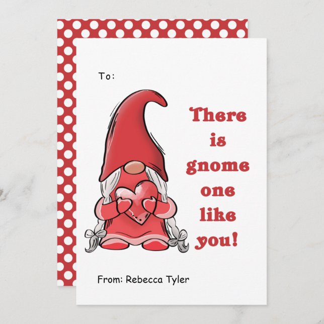 Cute Gnome One Like You Classroom Valentines Day  Holiday Card (Front/Back)