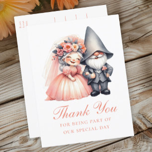 Cute Gnome Orange Wedding Thank You Whimsical Boho Postcard