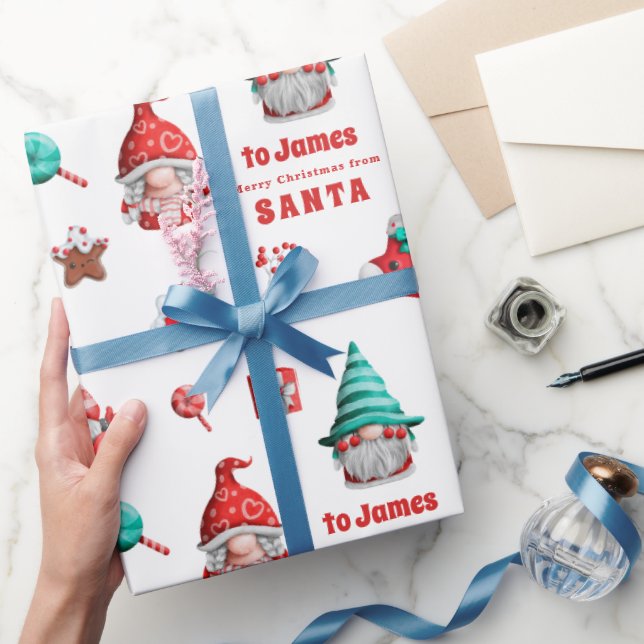 Cute Gnome Pattern Child Name from Santa  Wrapping Paper (Gifting)