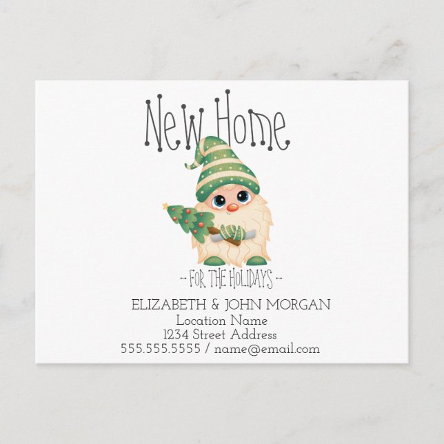 Cute Gnome,Pine Tee  Holidays New Address Announcement Postcard (Front)