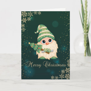 Cute Gnome PineTree,Snowflakes Holiday Card