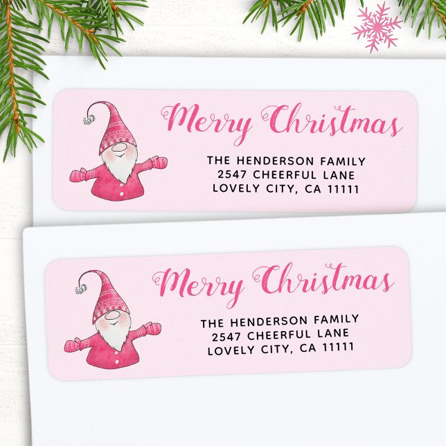 Cute Gnome Pink Christmas Address Return Address Label (Creator Uploaded)