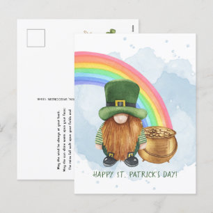 Cute Gnome Pot of Gold Custom St Patrick's Day Holiday Postcard