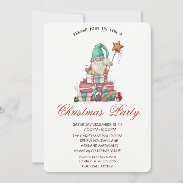 Cute Gnome Presents Christmas Party  Invitation (Front)