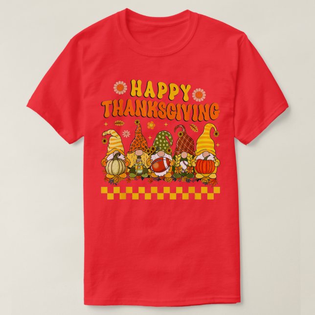 Cute Gnome Pumpkin Autumn Hippie Happy Thanksgivin T-Shirt (Design Front)