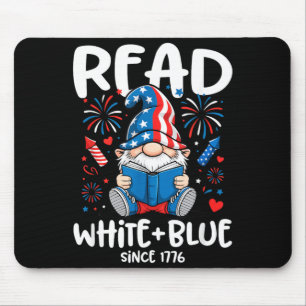 Cute Gnome Read White Blue Independence Day Mouse Pad