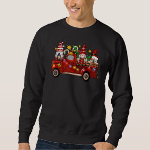 Cute Gnome Red Truck Christmas Tree Lights Ugly Sa Sweatshirt