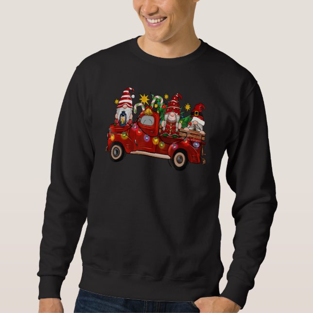 Cute Gnome Red Truck Christmas Tree Lights Ugly Sa Sweatshirt (Front)