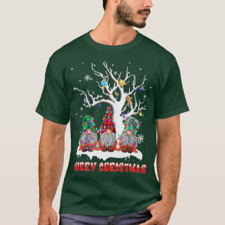 Cute Gnome Santa Hat Buffalo Plaid Christmas Tree  T-Shirt
