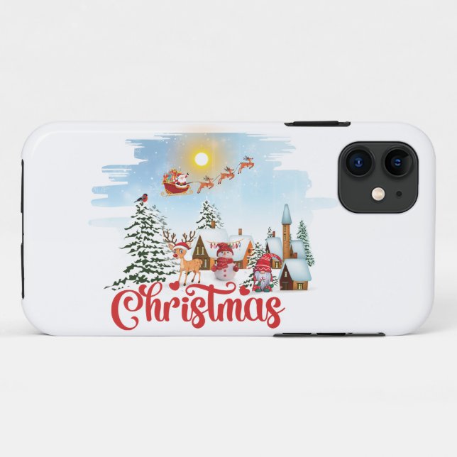Cute Gnome, Snowman Celebrating Christmas Holiday Case-Mate iPhone Case (Back (Horizontal))