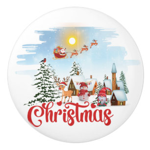 Cute Gnome, Snowman Celebrating Christmas Holiday Ceramic Knob