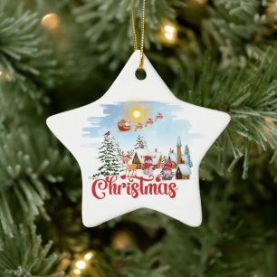 Cute Gnome, Snowman Celebrating Christmas Holiday Ceramic Ornament