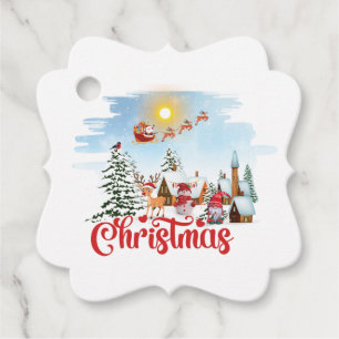 Cute Gnome, Snowman Celebrating Christmas Holiday Favour Tags