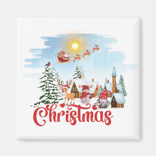 Cute Gnome, Snowman Celebrating Christmas Holiday Magnet