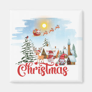 Cute Gnome, Snowman Celebrating Christmas Holiday Magnet