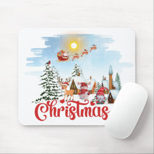 Cute Gnome, Snowman Celebrating Christmas Holiday Mouse Pad