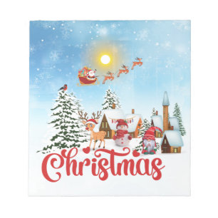 Cute Gnome, Snowman Celebrating Christmas Holiday Notepad