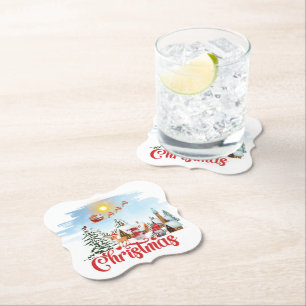 Cute Gnome, Snowman Celebrating Christmas Holiday Paper Coaster