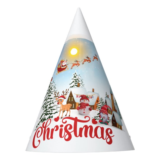 Cute Gnome, Snowman Celebrating Christmas Holiday Party Hat (Front)