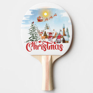 Cute Gnome, Snowman Celebrating Christmas Holiday Ping Pong Paddle