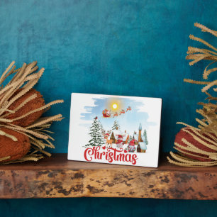 Cute Gnome, Snowman Celebrating Christmas Holiday Plaque