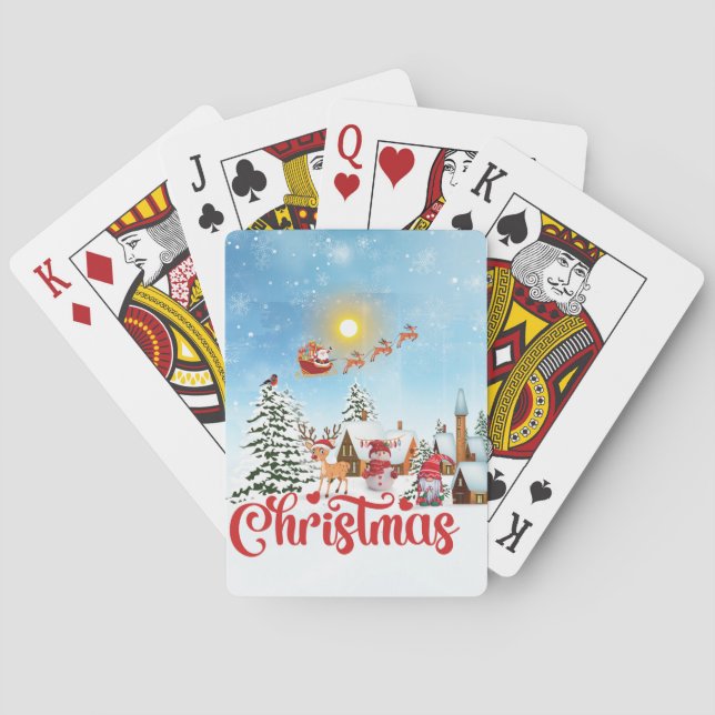 Cute Gnome, Snowman Celebrating Christmas Holiday Playing Cards (Back)