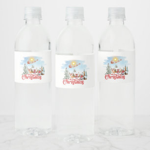 Cute Gnome, Snowman Celebrating Christmas Holiday Water Bottle Label